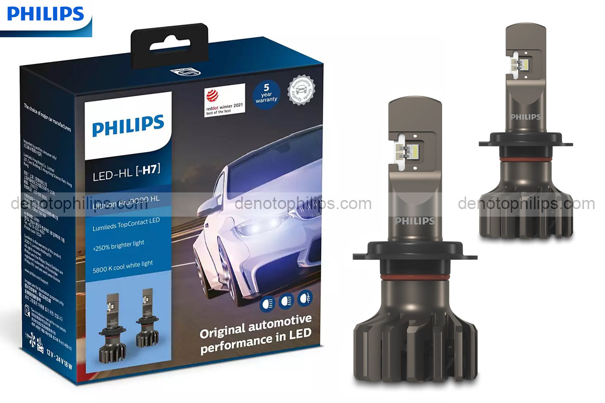 Hình ảnh 01 của Đèn led oto siêu sáng h7 philips pro9000 tăng sáng 250%